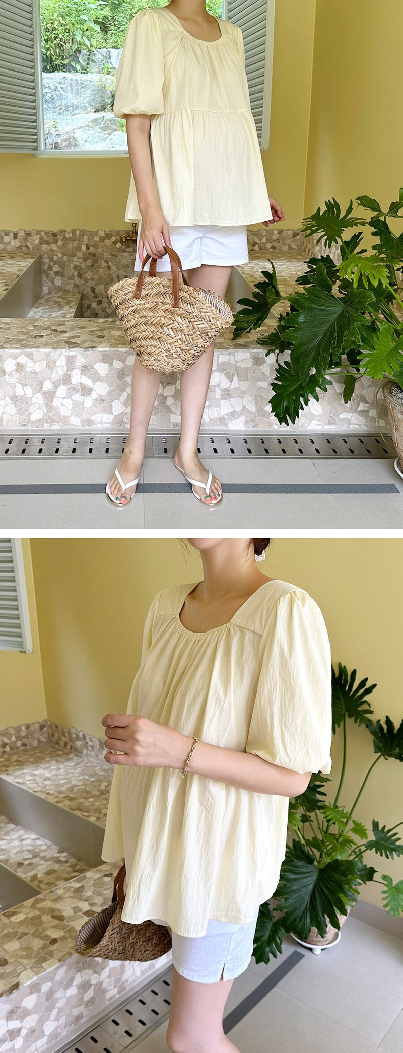 Chiffon Ruched Flared Puff Top