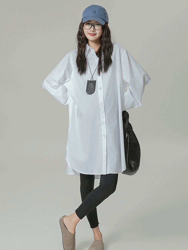 Solid Color Oversized Long-Sleeved Shirt