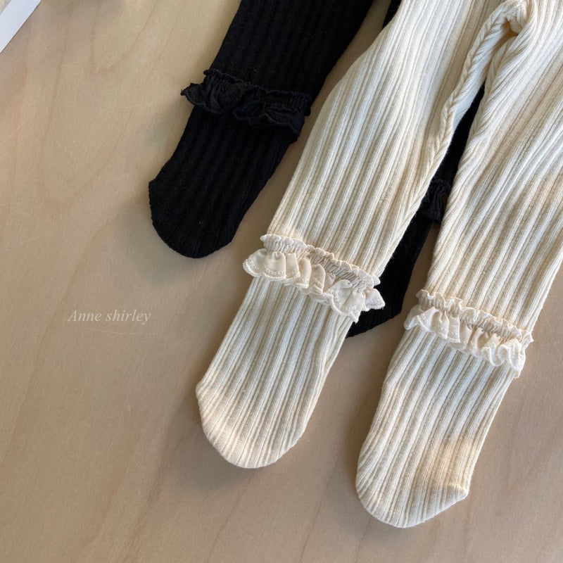 KRXO064 Ribbed-Knit Ruffle Baby Footed Leggings (2 Colors)