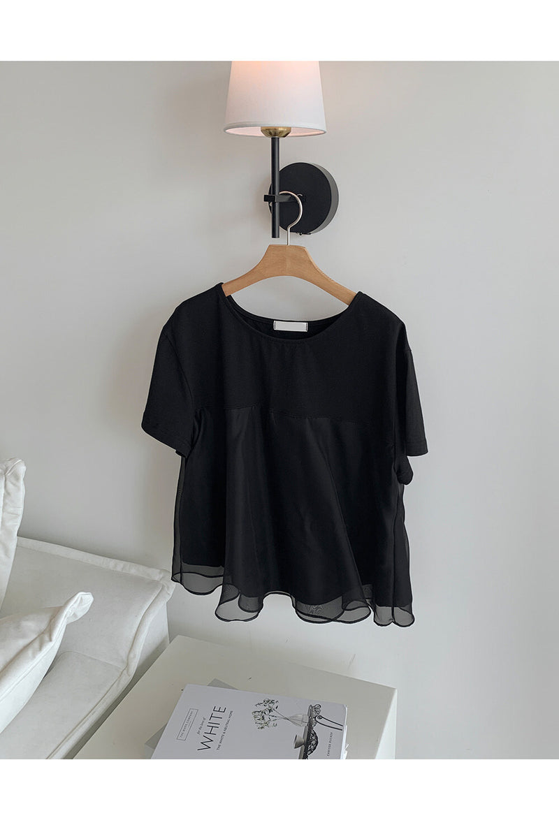 Cotton Chiffon Patchwork Short Sleeve