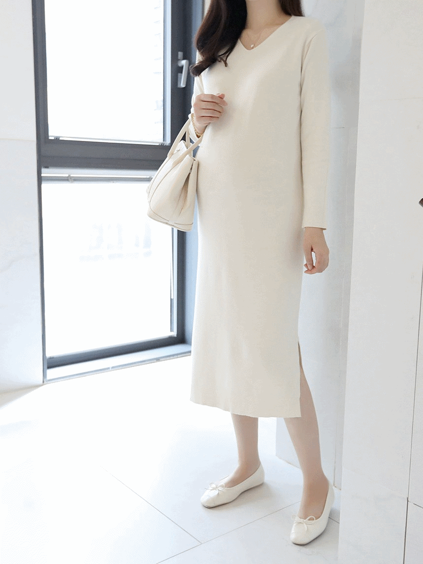V Neck Knitted Dress