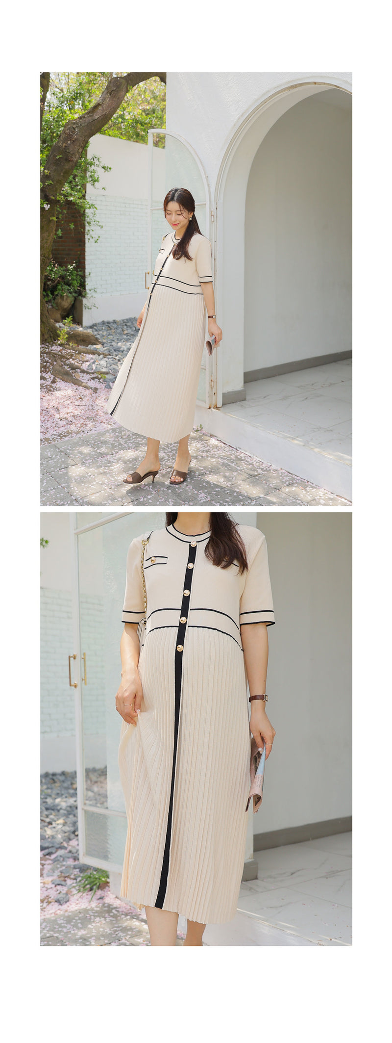 Elegant Stripe Knit Midi Dress