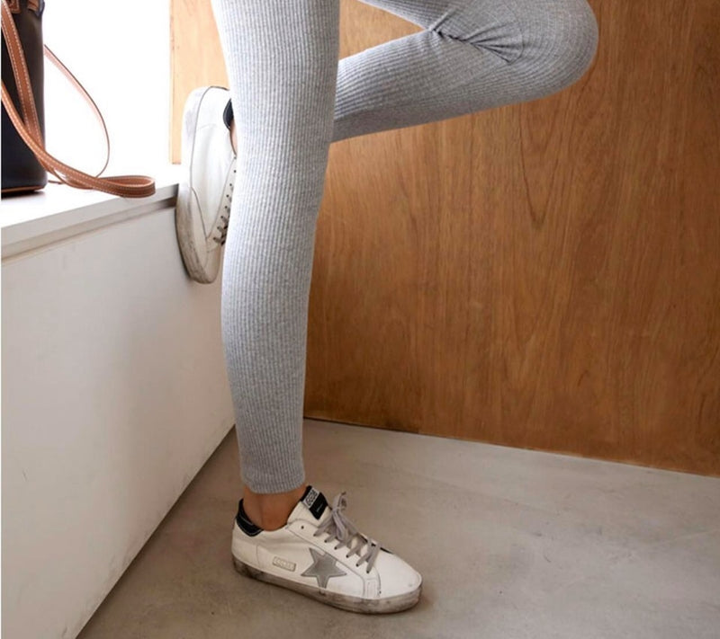 Rib Color Matching Yoga Waist Support Leggings with Drawstrings