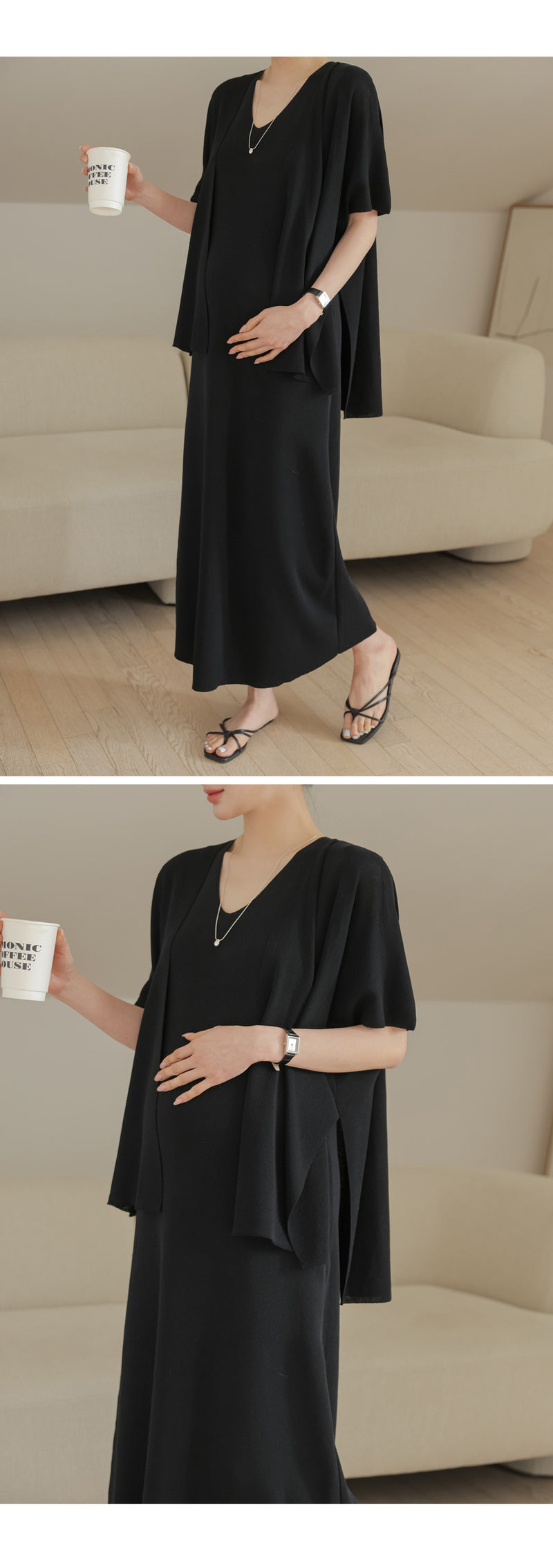 Cooling Knit Shawl Cardigan Dress Two Piece Set