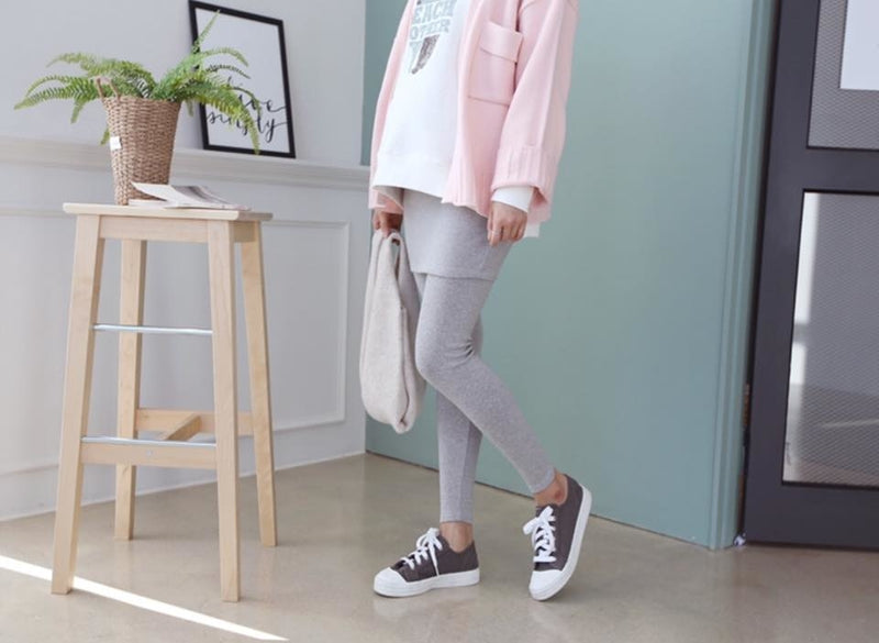 柔軟假兩件短裙托腹Leggings