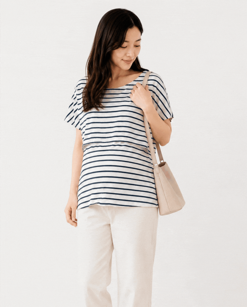 Basic Striped Short Sleeve Nursing Top