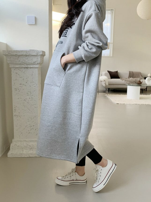 Printed Brushed Hooded Dress