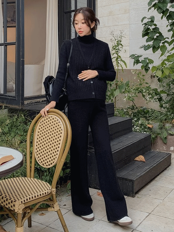 Wide Length Knit Vest & Pants Set