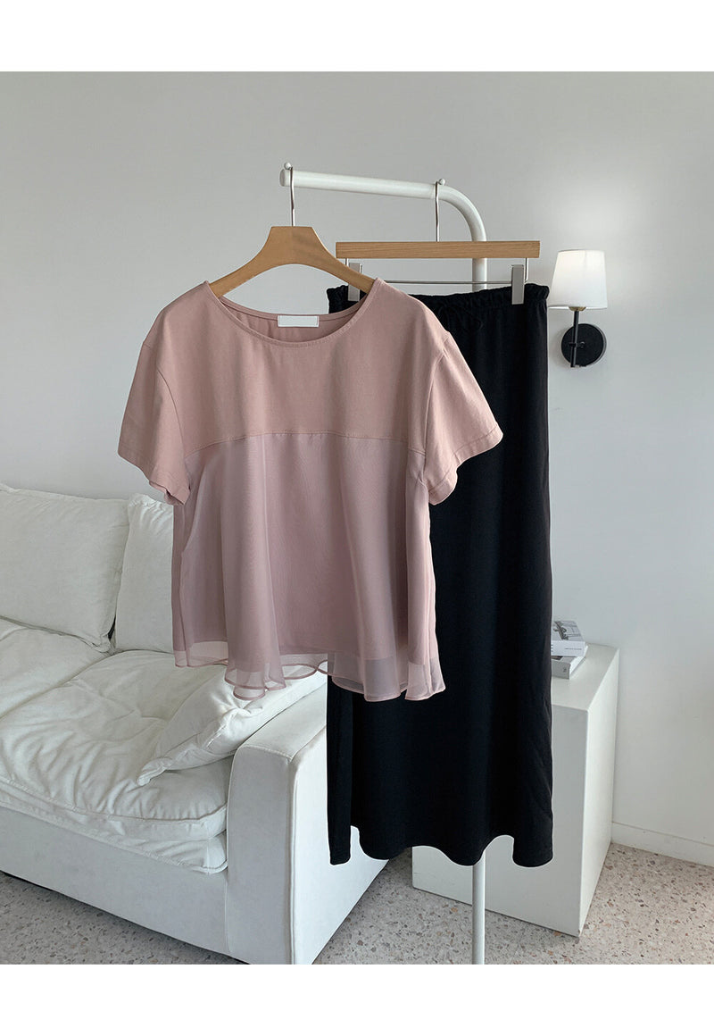 Cotton Chiffon Patchwork Short Sleeve