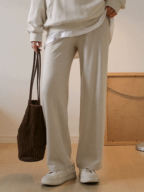 Yoga Waist Ribbed Wide Pants