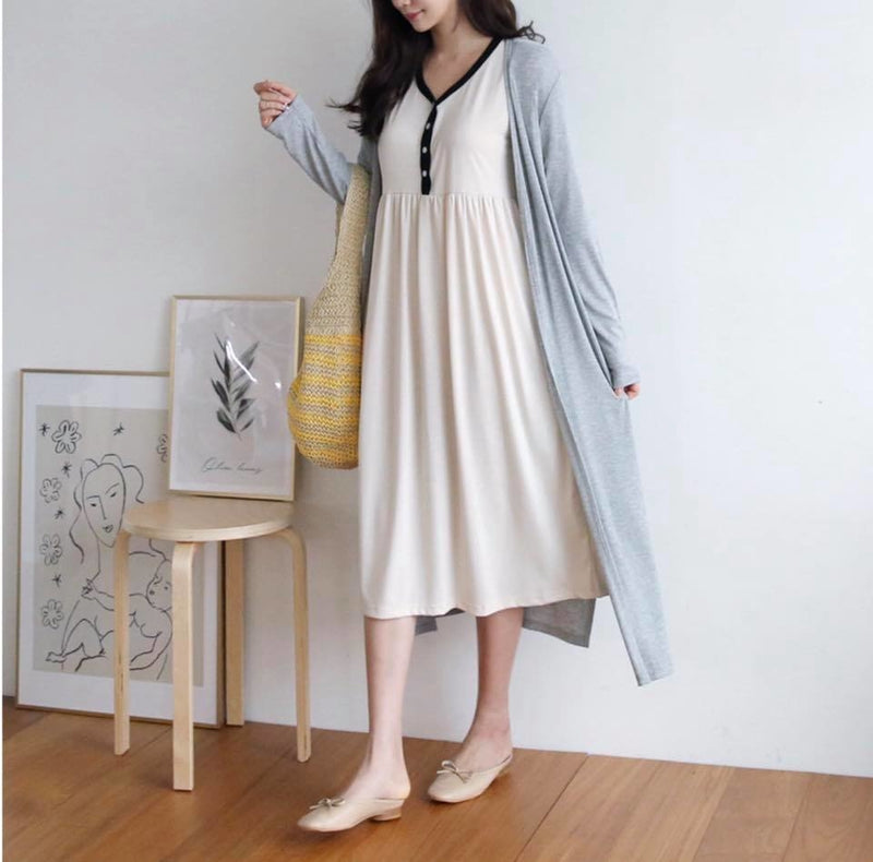 Soft Cotton Color Matching Buttoned Nursing Dress