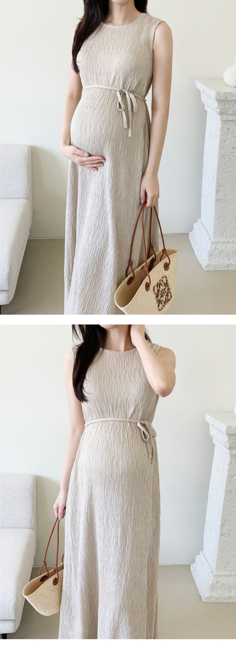 Pleated Sleeveless Dress with Waist Belt