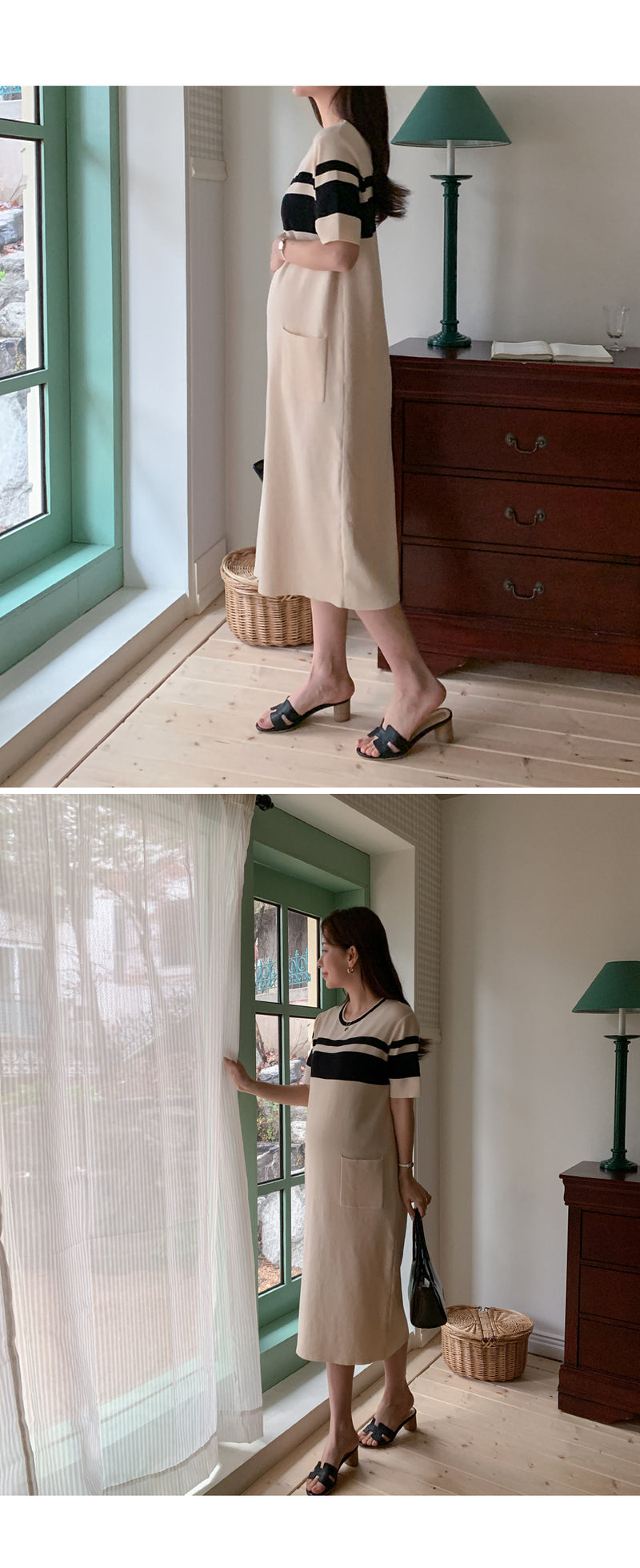 Simple Round Neck Pocket Dress