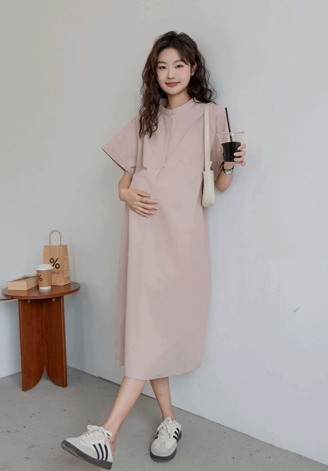 Stand Collar Half-Button Shirt Dress