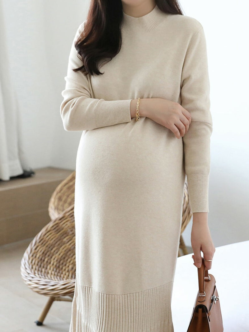 Half Neck Knitted Pleated Dress