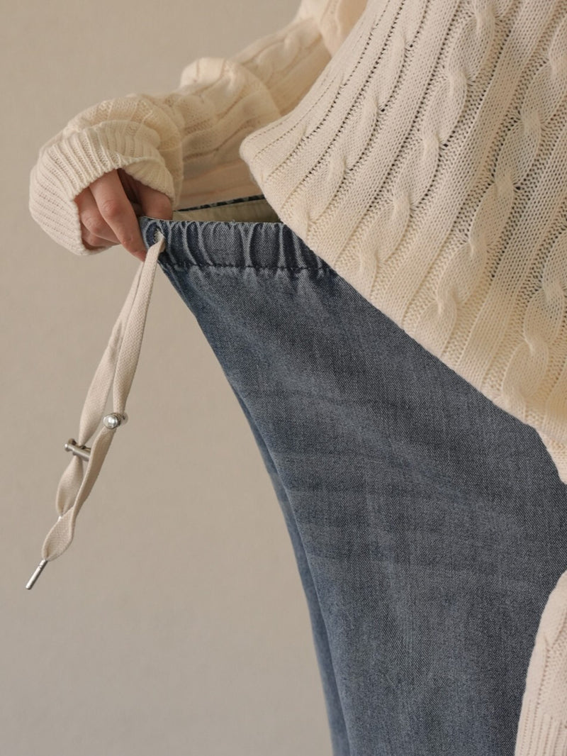 Drawstring Wide-Leg Denim