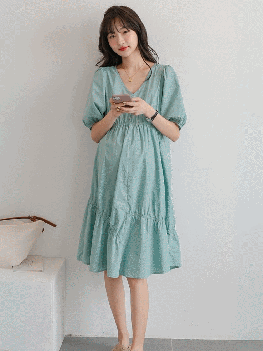 V-Neck Elastic Waist Dress