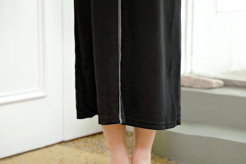 Drawstring Contrast-Stitch Skirt