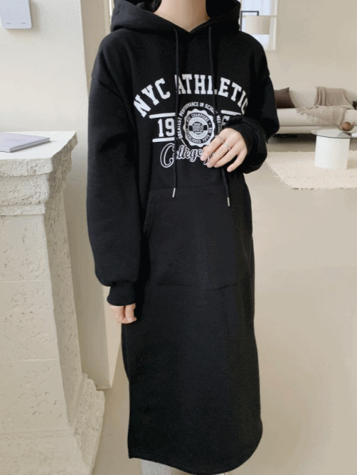Printed Brushed Hooded Dress