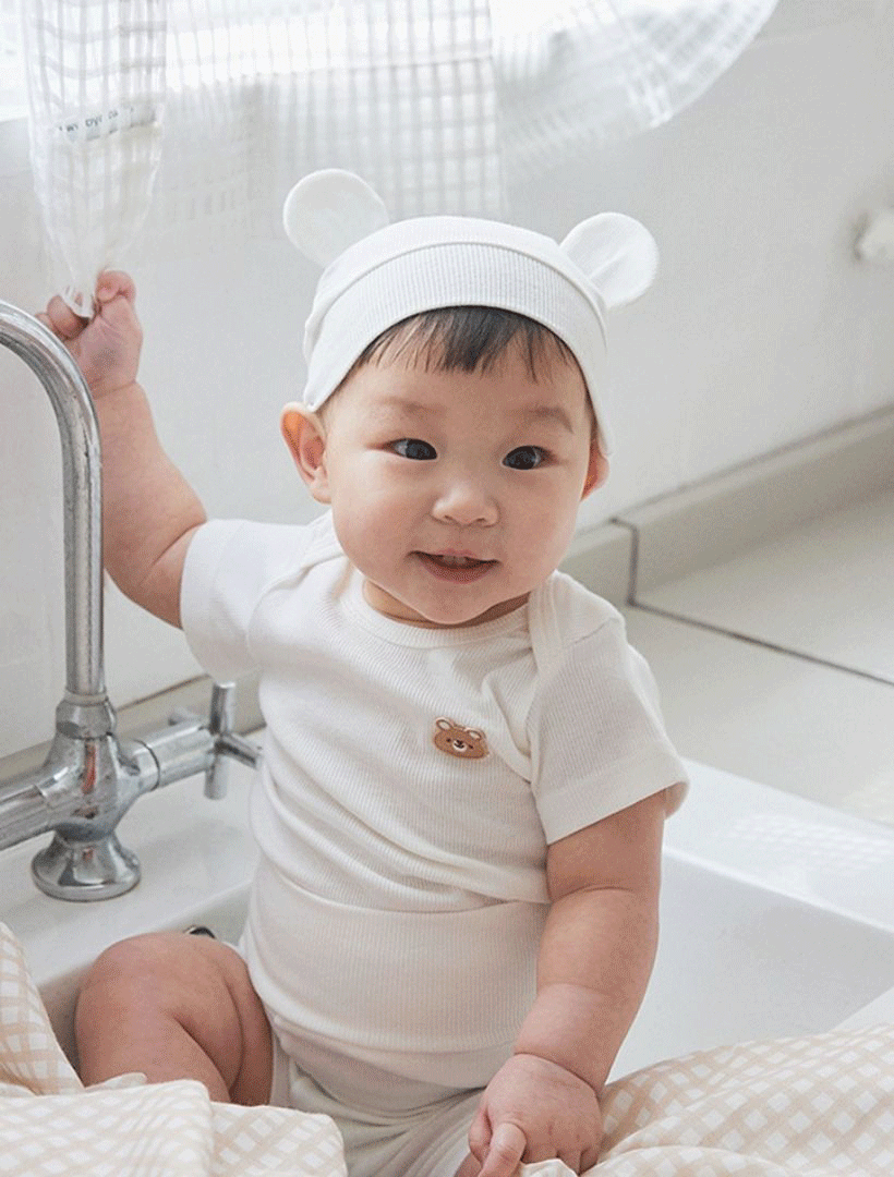 KRDY193 Korea Baby&I Modal Ribbed Bear Bonnet (4 Colors)
