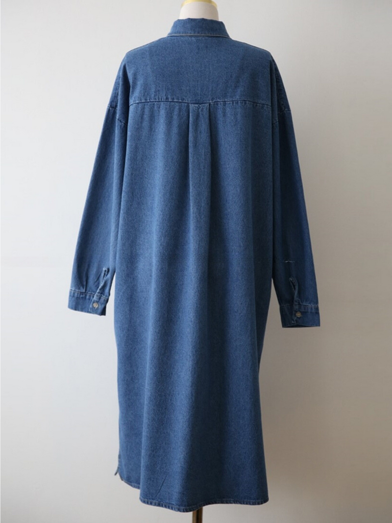 Lapel Oversized Long-Sleeved Denim Dress
