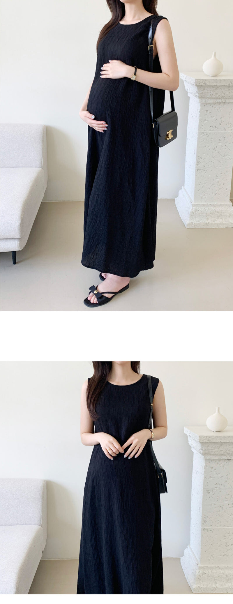 Pleated Sleeveless Dress with Waist Belt