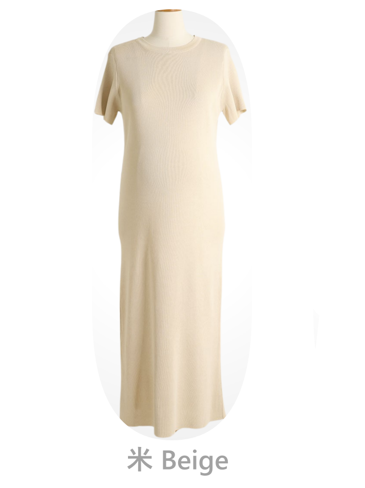 Solid Round Neck Back Slit Dress