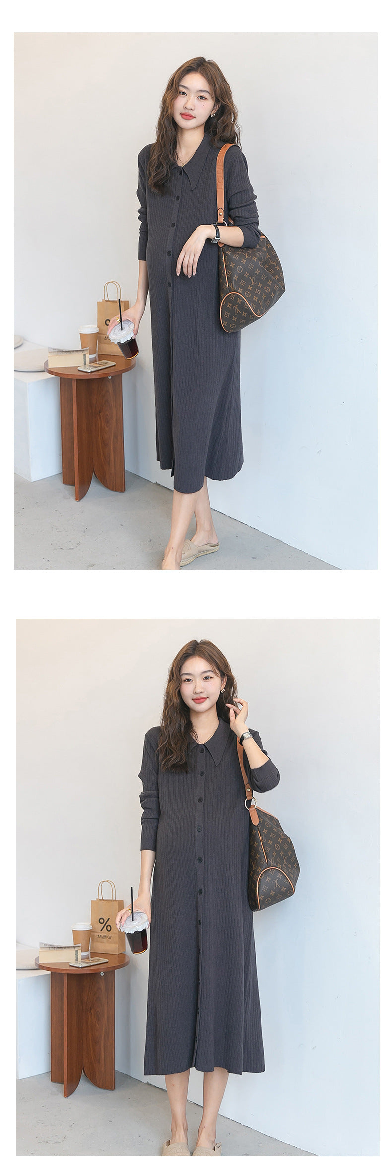 Lapel Ribbed Knit Dress