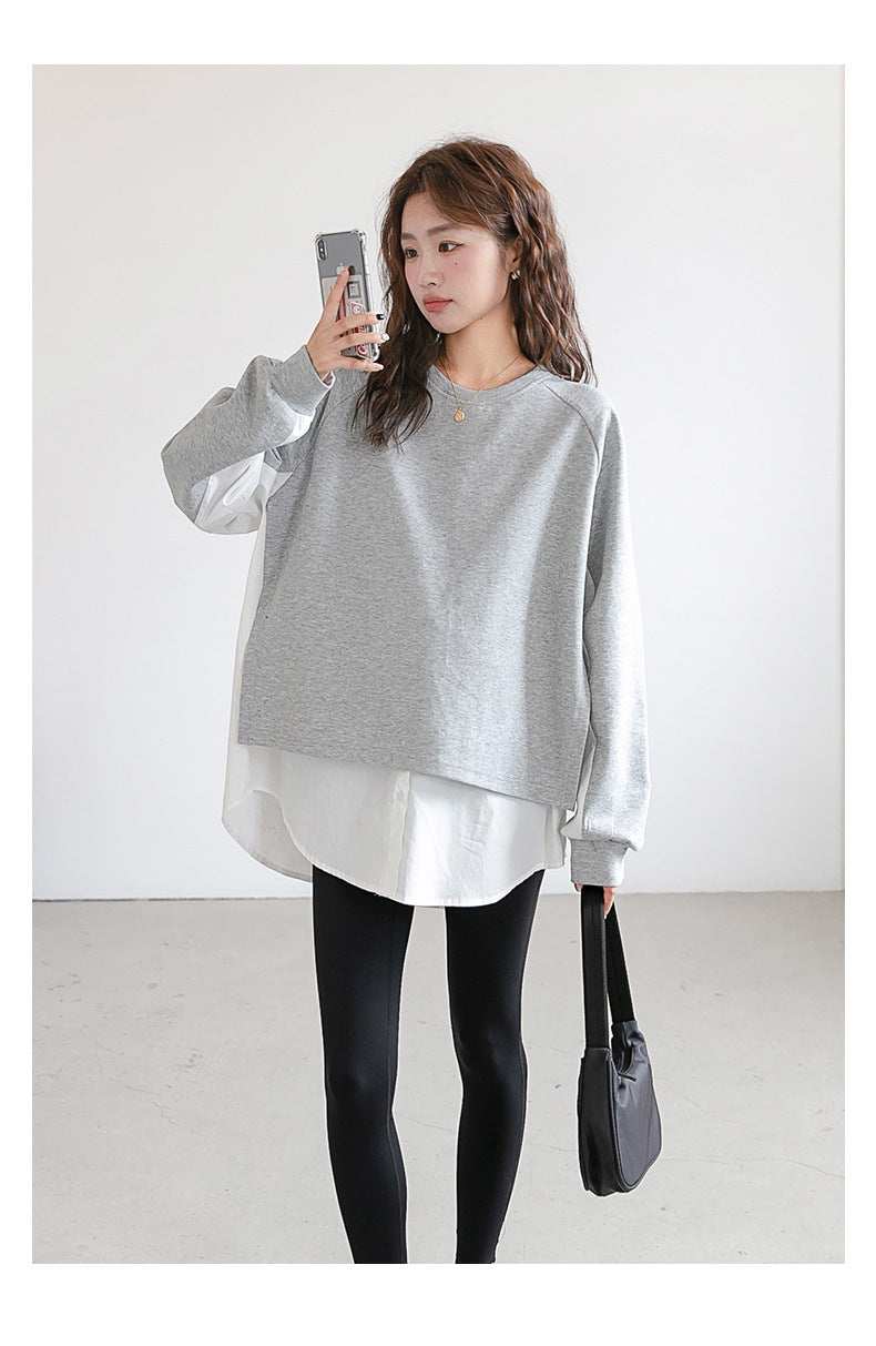 Layered-Look Loose Shoulder Slope Drop Sweatshirt