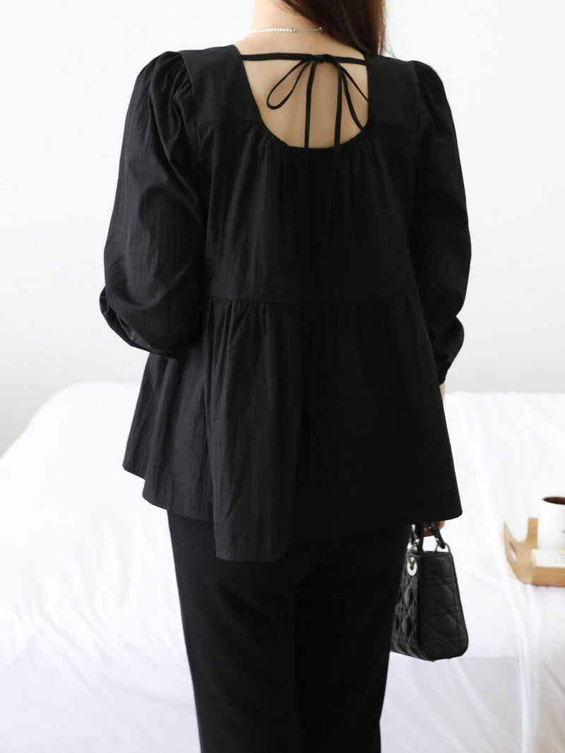 Chiffon Ruched Flared Puff Top