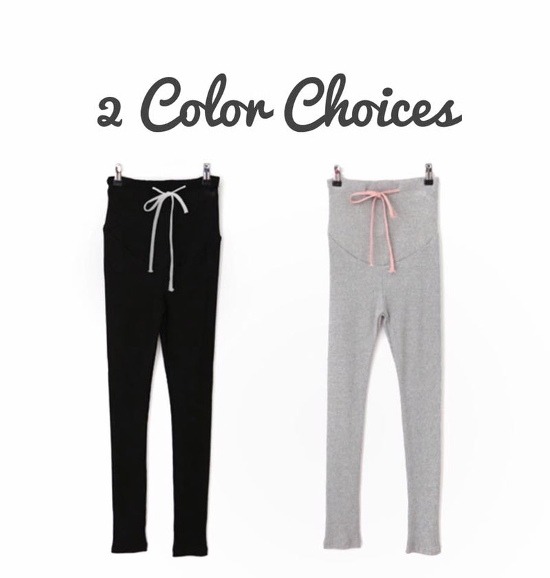 Rib Color Matching Yoga Waist Support Leggings with Drawstrings