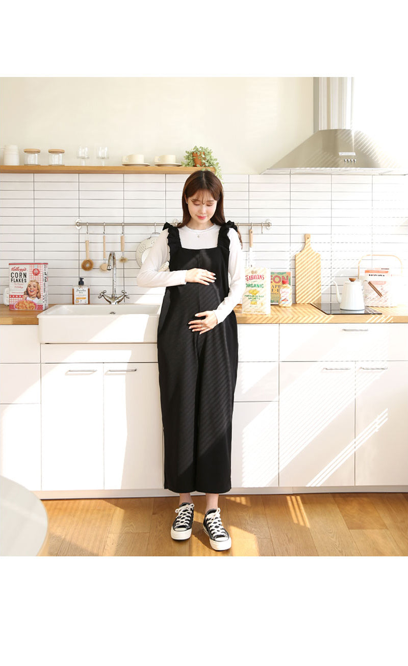 Frilled-Strap Wide-Leg Overall Pants