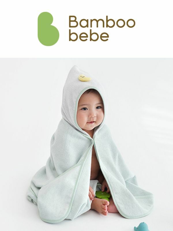 KRBA321 韓國 Bamboo Bebe 竹纖維嬰兒頭笠大浴巾 (2色)