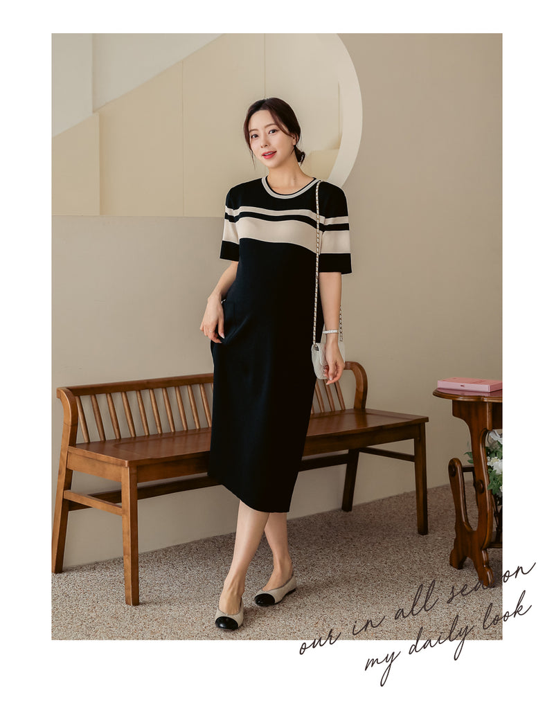 Simple Round Neck Pocket Dress