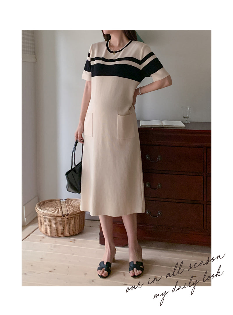 Simple Round Neck Pocket Dress