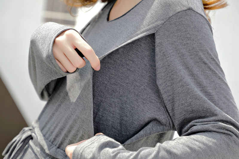 淨色抽繩搖搖下襬哺乳裙