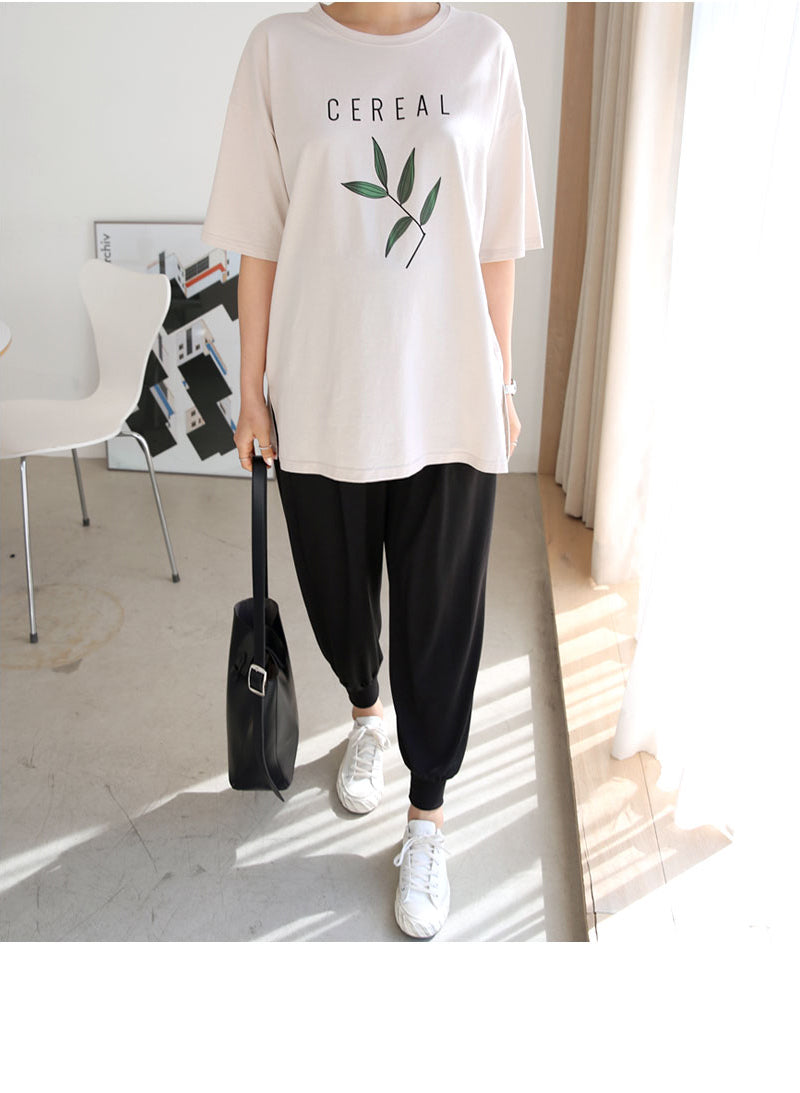 休閒淨色寬鬆瑜珈腰圍束腳褲