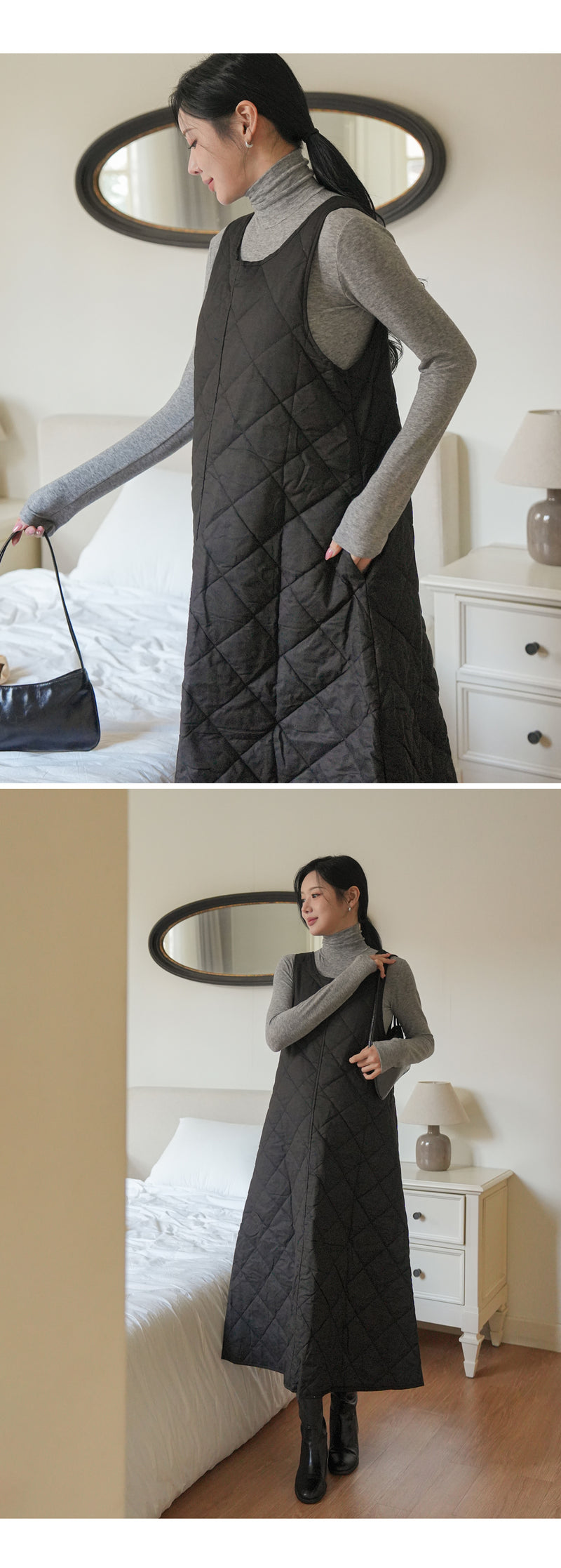 Round Neck Quilted Vest Dress