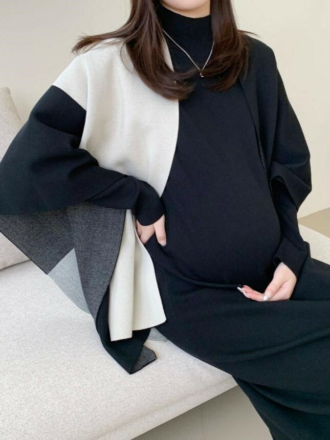 針織披肩開襟衫連衣裙套裝