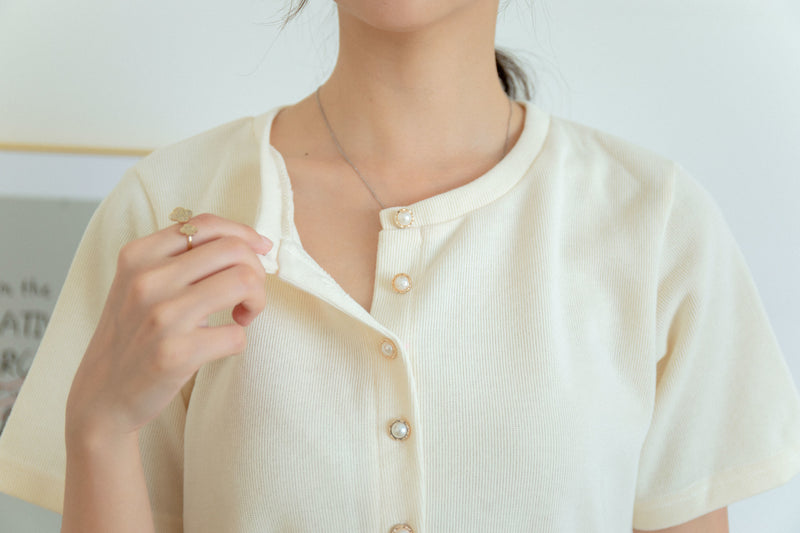 Elegant Pleated Pearl Button Dress