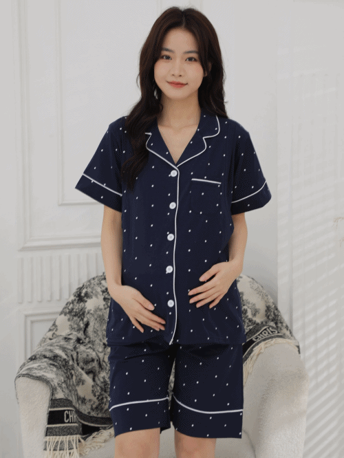 點點圖案可調腰圍短䄂哺乳套裝