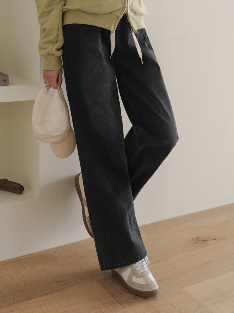 Drawstring Wide-Leg Denim