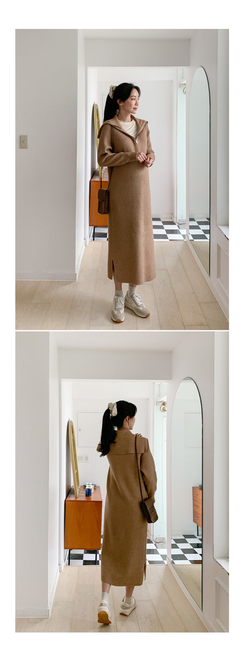 Thick Knitted Ribbing Zip Up Dress