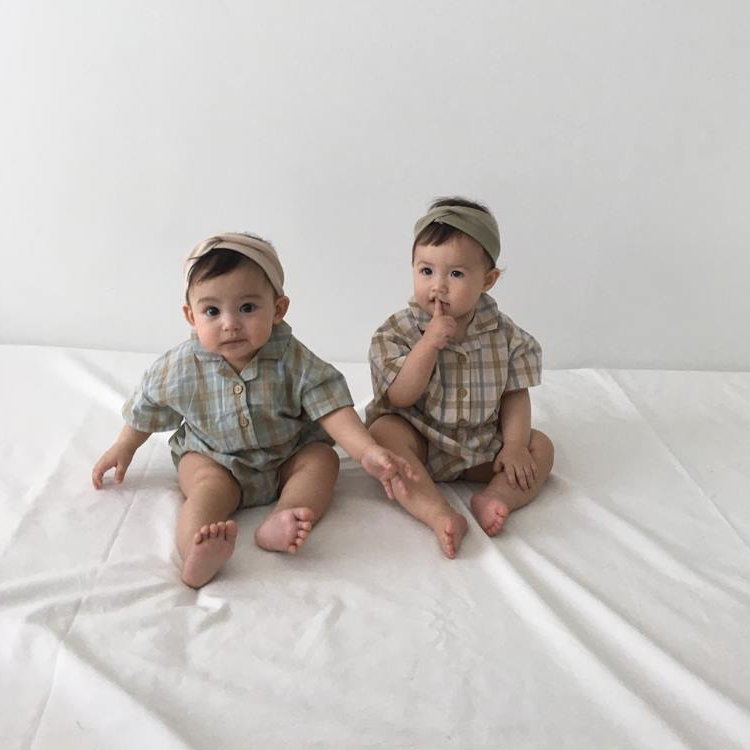 KRXO022 Checked Elastic Waistband Bodysuit (2 Colors)