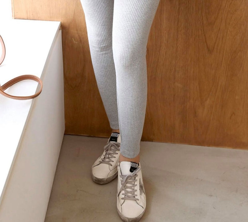 Rib Color Matching Yoga Waist Support Leggings with Drawstrings