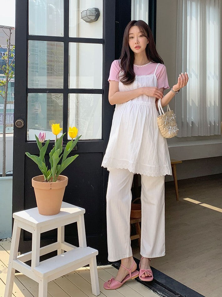 夏季白色瑜珈腰圍闊腳褲