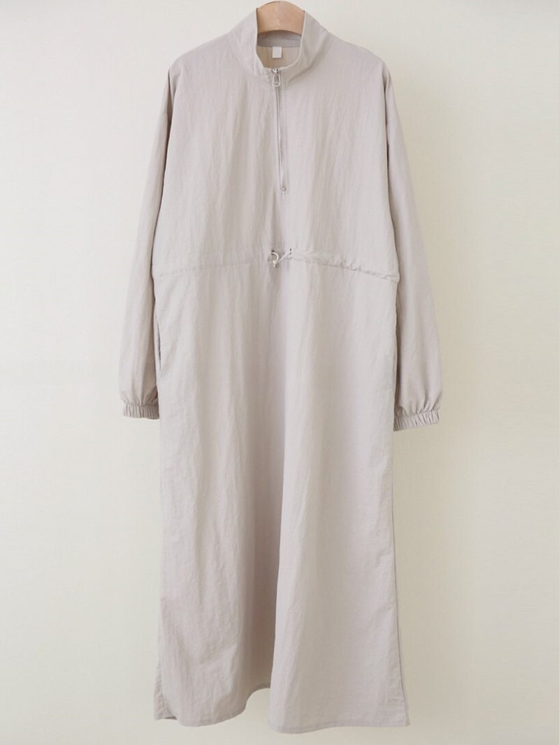 Simple Plain Color Drawstring Zip Up Dress