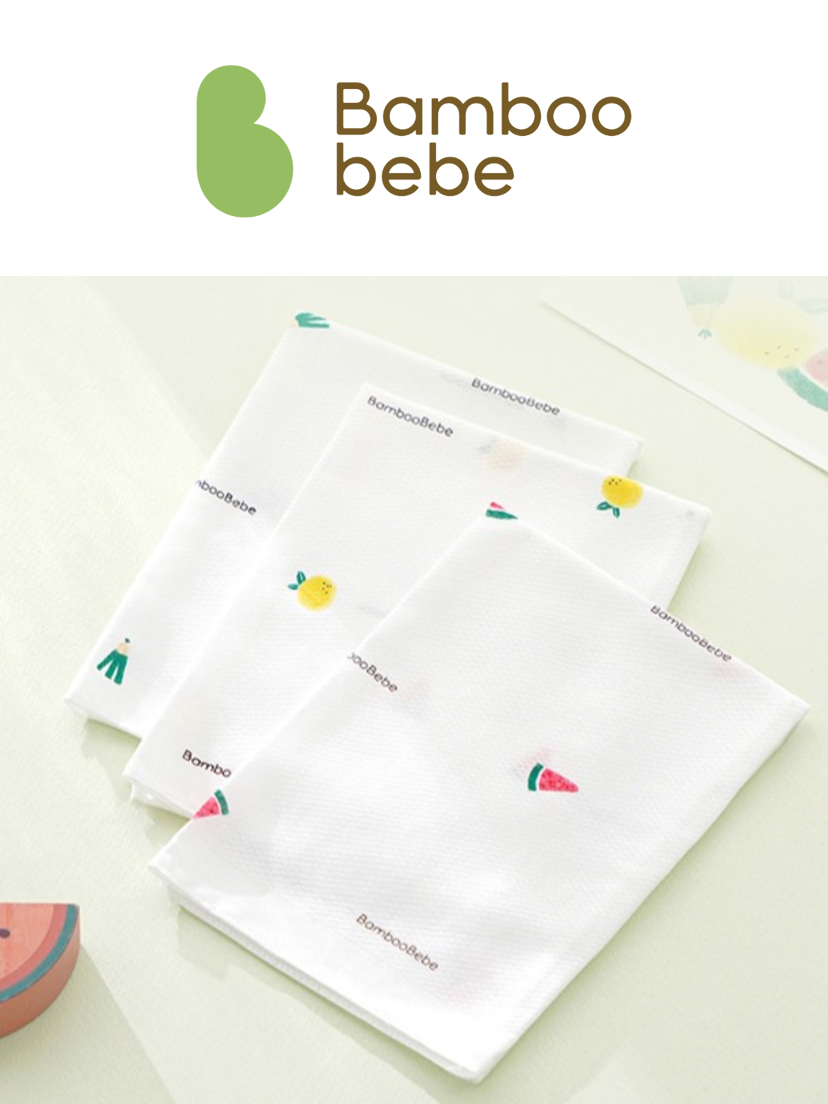 KRBA115 韓國 Bamboo bebe 竹纖維王牌壓紋柔滑紗巾(美味蔬果)-6塊裝