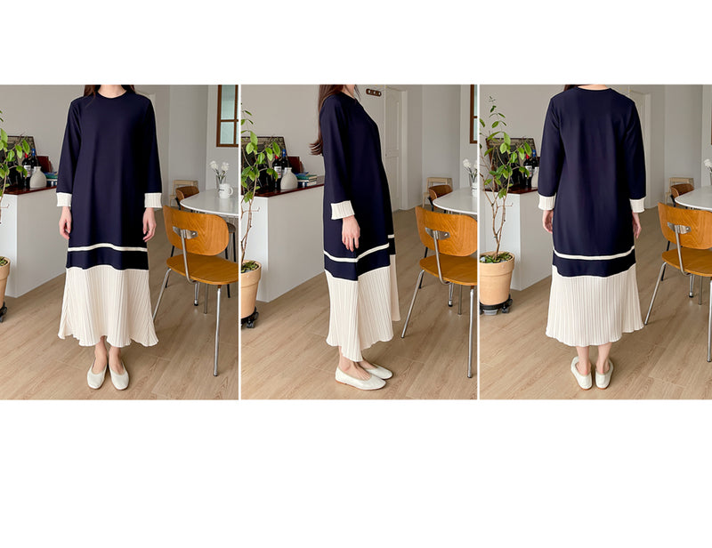 Pleated Two-Toned Midi Dress