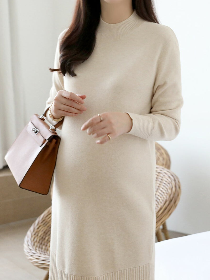 Half Neck Knitted Pleated Dress